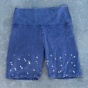 aerie offline acid wash bleach biker shorts workout gym loungewear aeo blue